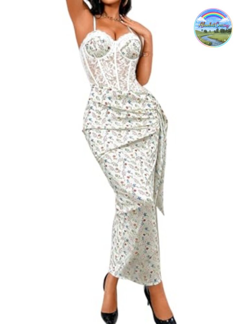 Lace Bustier Maxi Dress Built-in Bra Underwire Corset Clubwear